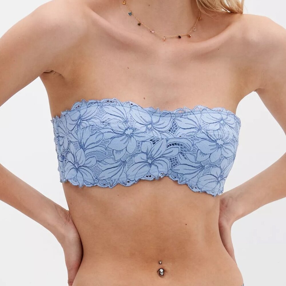 NWT Blue Aerie Real Power Beach Daze Lace Unlined Bandeau Bra, 38C